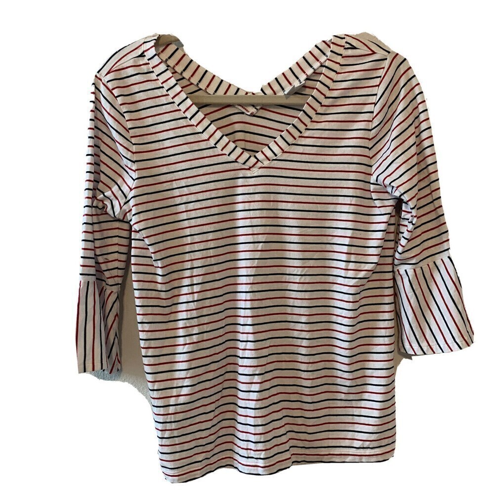 J. Jill Womens Size XS Multicolor Stripe V Neck Stretch Blouse Top